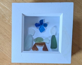 Seaglass Nativity Framed Picture, Scottish sea glass Christmas wall art