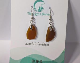 Brown Scottish seaglass earrings, beach glass seaside jewellery