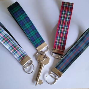 Tartan keyring wristlet, Scottish clan plaid keyfob in royal Stewart, dress Stewart, Blackwatch, Pride of Scotland, or Flower of scotland