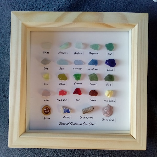 Seaglass collection, scottish sea glass collectors display box, beach glass wall art