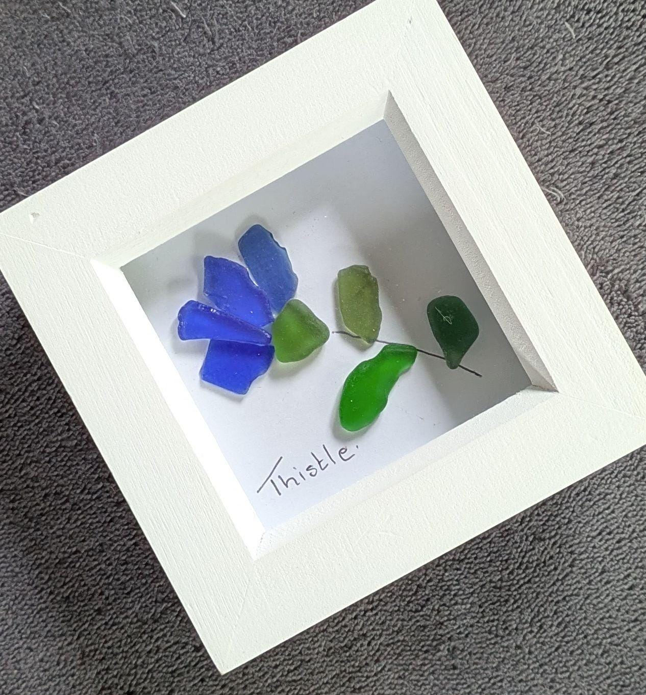 Thistle sea glass framed picture, Scottish seaglass beach art