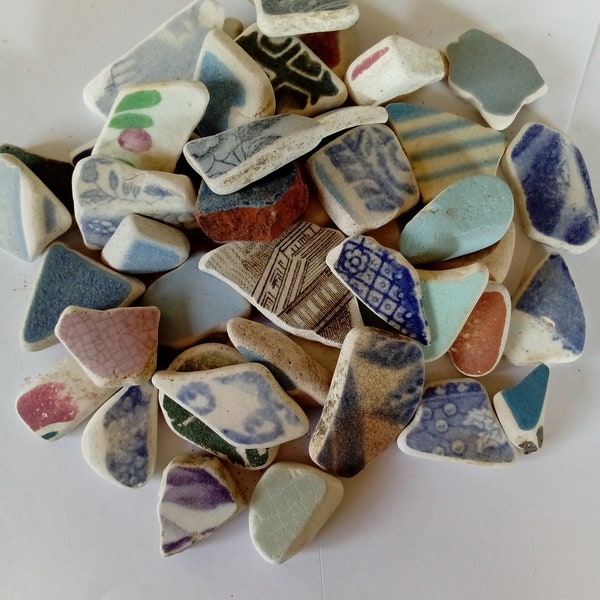 Mixed bag of Scottish sea worn pottery, loose beach ceramic for gifts, crafts or decoration