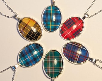 Scottish Tartan Plaid Pendant, Stainless Steel Chain, Clan Jewelry
