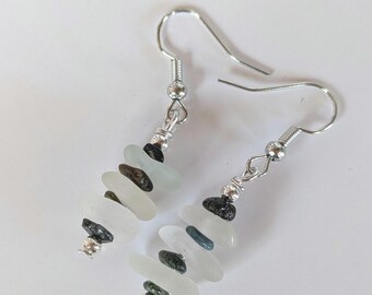 Handmade Scottish SeaGlass Earrings with tourmaline and Silver tone beads