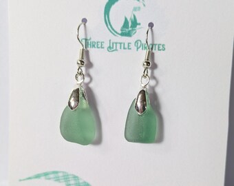 Scottish Seaglass Drop Earrings, stainless steel seafoam green