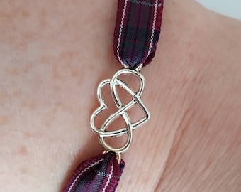 Tartan Ribbon Bracelet: Infinity Knot Heart, Scottish Clan Plaid