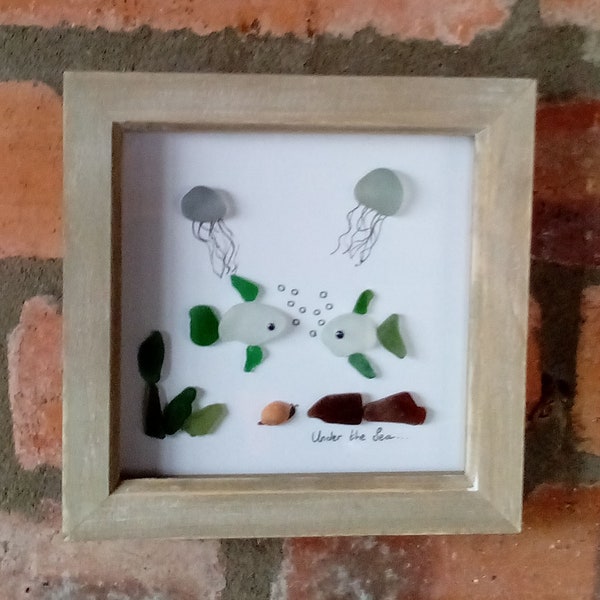 Seaglass under the sea framed seaside art from Scotland