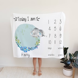 Girl Milestone Blanket, Baby boy Monthly Blanket , boy Month Blanket, Blanket, Baby Elephant Blanket, Baby Shower Gift,  Photo Prop