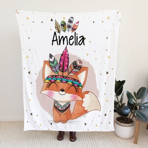 Manta con nombre de animal salvaje, manta de zorro personalizada para bebé, regalo para bebé recién nacido, manta personalizada para bebé, manta con estampado de nombre, regalo para bebé nuevo