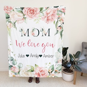 Mothers Day Blanket, Mothers Day Gift,  Floral Style Blanket, Personalized Mom Gift, Gift For Grandparent, Birthday Gift For Mom