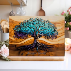 Personalized Tree of Life Glass  Board, Personalized Cutting Board, Wedding Gift, Beautiful Resin Epoxy Wood Look Print on Glass