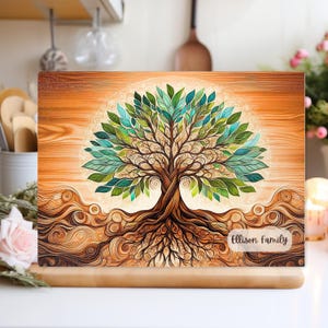 Personalized Tree of Life Glass  Board, Personalized Cutting Board, Wedding Gift, Beautiful Resin Epoxy Wood Look Print on Glass