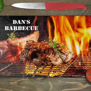 Personalised Barbecue glass chopping board, BBQ, New home gifts, glass chopping board, man gift, BBQ Men&#39;s BBQ Cooking, glass cutting board