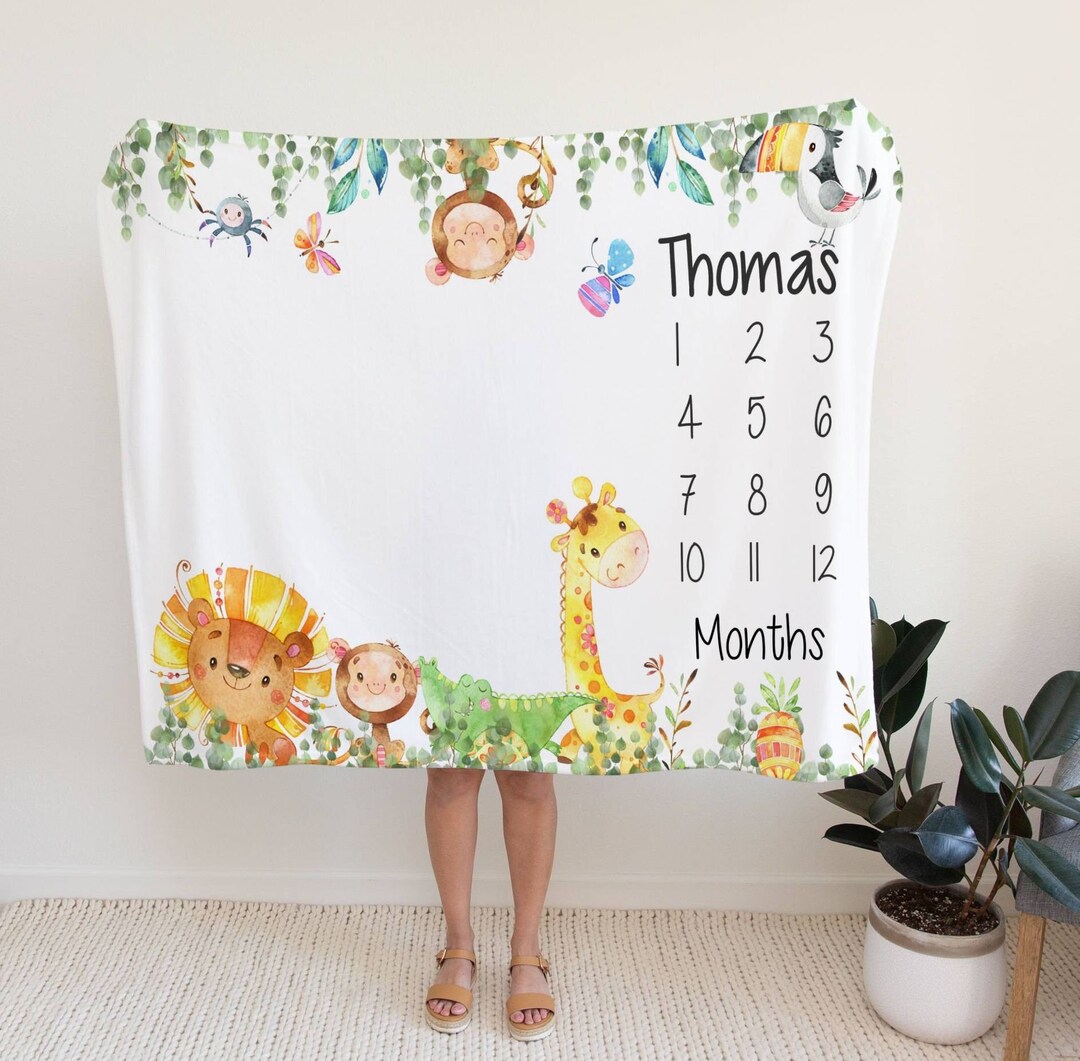 Safari Animal Milestone Blanket Boy Monthly Photos Blanket-personalized ...