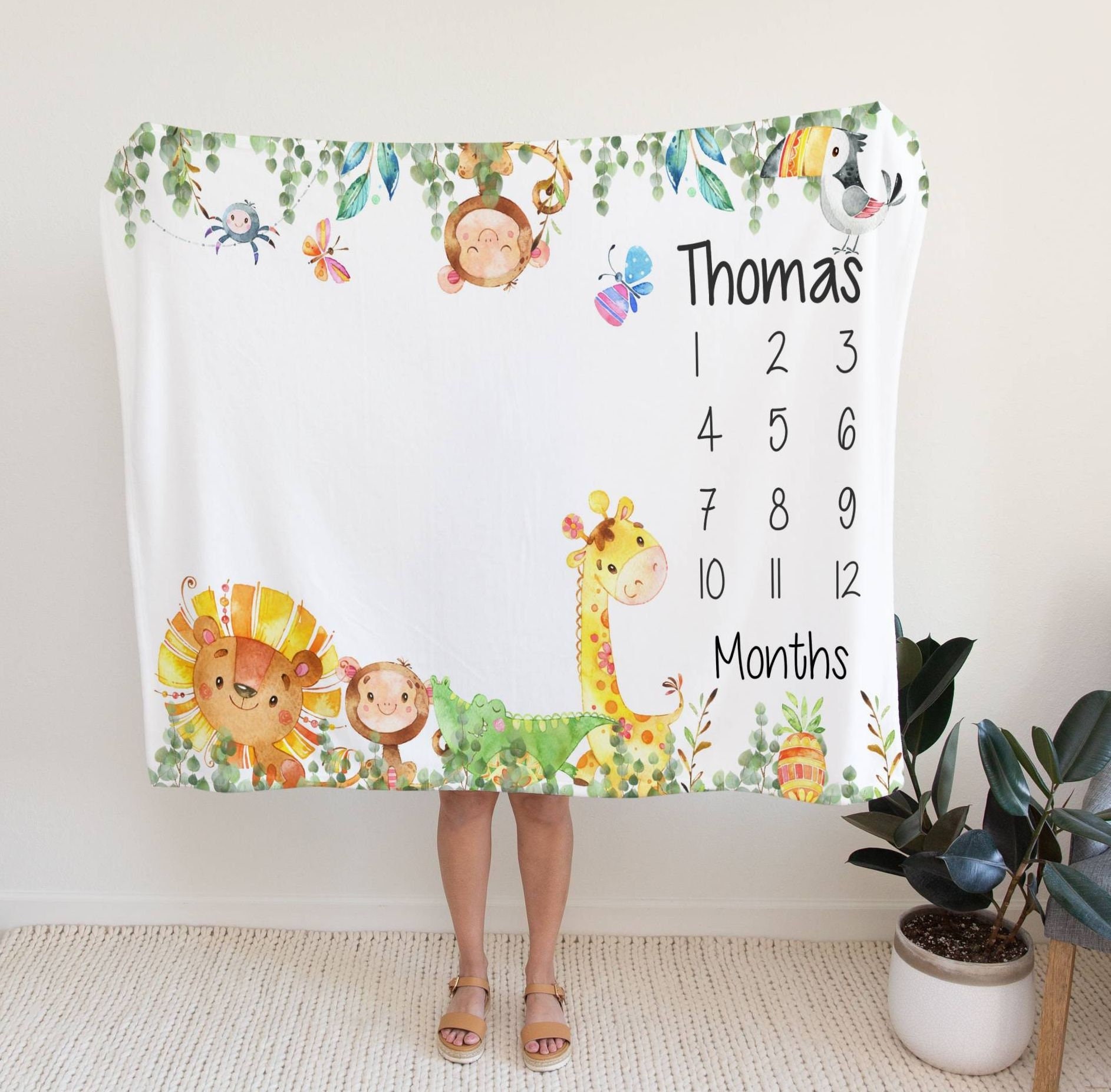 Safari Animal Milestone Blanket Boy Monthly Photos Blanket-personalized ...
