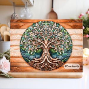 Personalized Tree of Life Glass  Board, Personalized Cutting Board, Wedding Gift, Beautiful Resin Epoxy Wood Look Print on Glass
