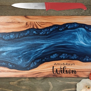 Personalised Glass Cutting Board Blue Ocean Epoxy Resin Art Print,  Serving Tray, Kitchen Decor, Wedding Gift, New home gifts, custom border
