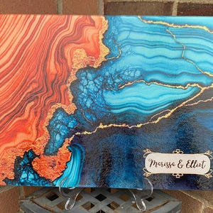 Personalized Glass Board, Epoxy River Resin Cutting Board, Custom Olive Wood Chopping Board, New home gifts, Wedding Gift, Board Blue Ocean image 7