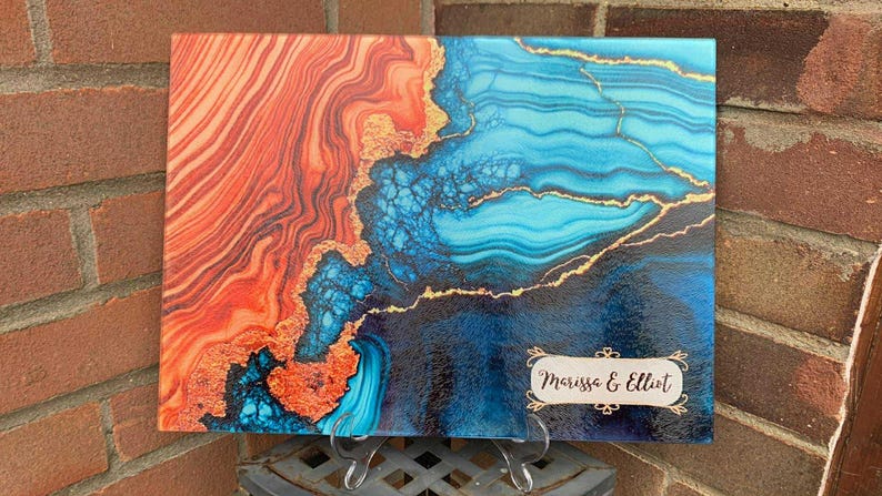 Personalized Glass Board, Epoxy River Resin Cutting Board, Custom Olive Wood Chopping Board, New home gifts, Wedding Gift, Board Blue Ocean image 7