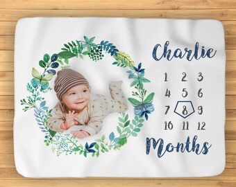 Coperta Milestone per bambino, coperta mensile per neonato, coperta per mese per neonato, coperta, coperta con foglie verdi per neonato, regalo per baby shower, regalo per neonato
