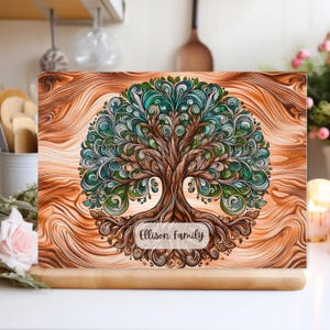 Personalized Tree of Life Glass  Board, Personalized Cutting Board, Wedding Gift, Beautiful Resin Epoxy Wood Look Print on Glass