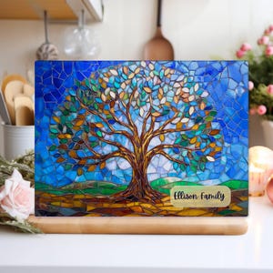 Personalized Tree of Life Glass  Board, Personalized Cutting Board, Wedding Gift, Beautiful Resin Epoxy Wood Look Print on Glass