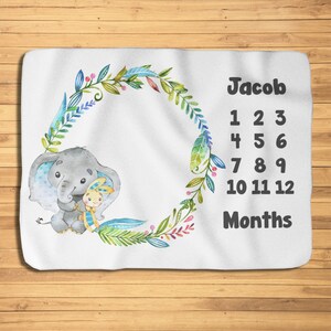Boy Milestone Blanket, Baby Boy Monthly Blanket, Boy Month Blanket, Blanket, Baby Elephant Blanket, Baby Shower Gift, Baby Boy Gift