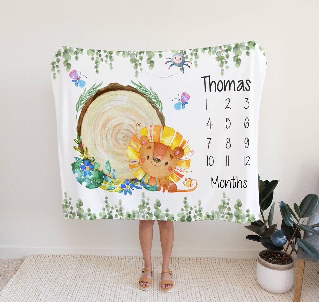 Safari Animal Milestone Blanket Boy Monthly Photos Blanket-personalized ...