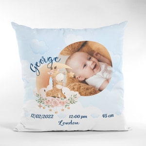 Regalo de bebé nuevo personalizado, cojín de bebé personalizado con la imagen, cojín de guardería, anuncio de nacimiento, regalo de baby shower, almohada de jirafa para bebé