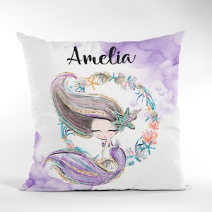 Mermaid Custom New baby gift, personalized baby cushion, nursery cushion, baby shower gift, baby mermaid Pillow, mermaid gift purple