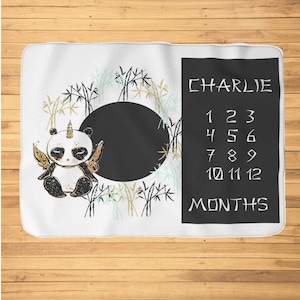 Boy Milestone Blanket, Baby Boy Monthly Blanket, Boy Month Blanket, Blanket, Baby Panda Blanket, Baby Shower Gift, Baby Boy Gift, Panda Gift