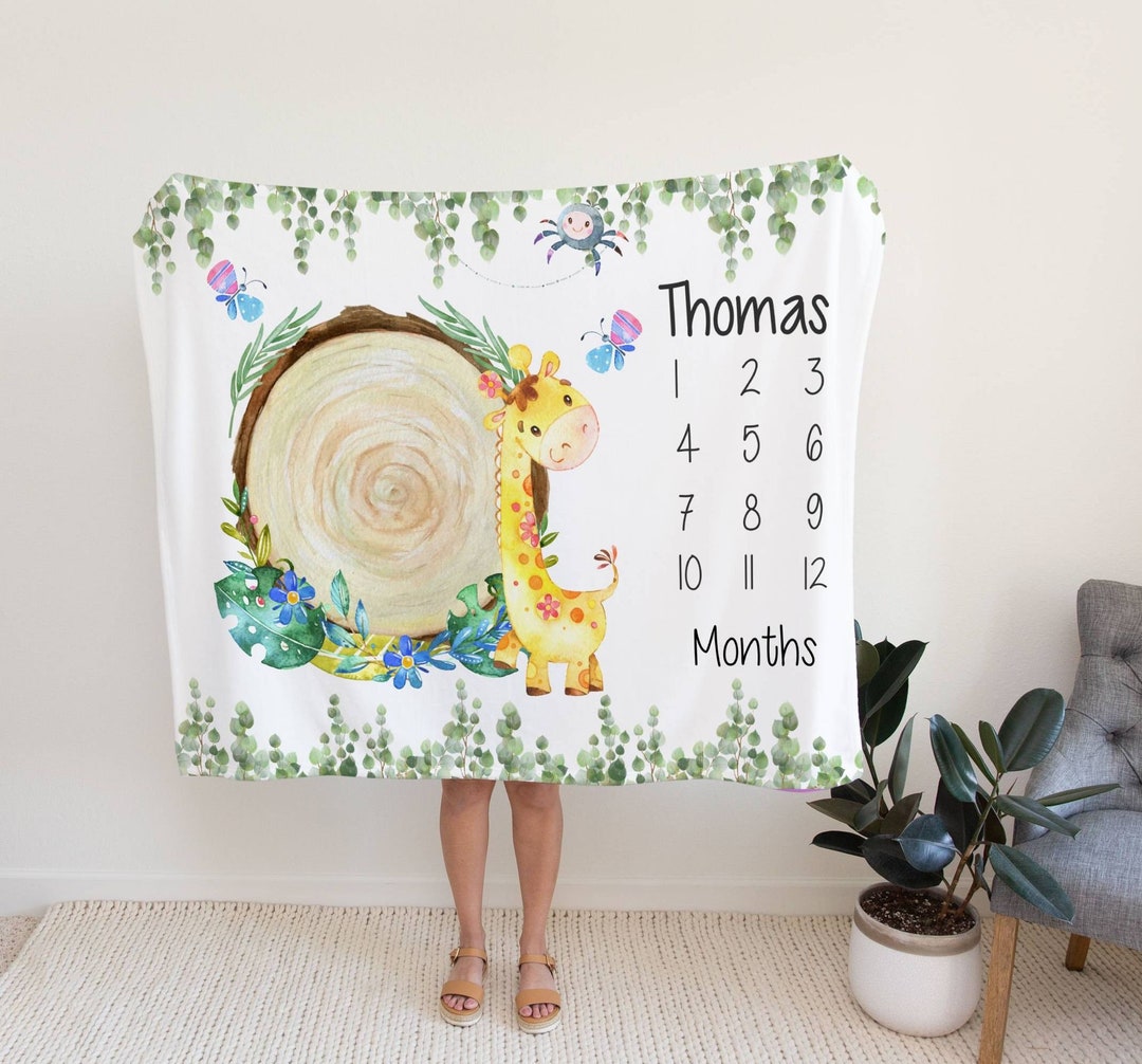 Safari Animal Milestone Blanket Boy Monthly Photos Blanket-personalized ...