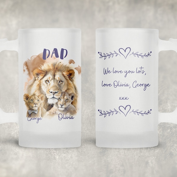 Verre à bière papa personnalisé Lion, verre pour lui, cadeau pour grand-père, cadeau d'anniversaire papa, cadeau de fête des pères, verre à bière papa, verre à bière, Lion