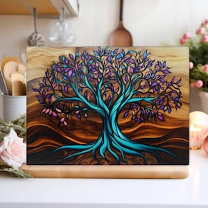 Personalized Tree of Life Glass Board, Personalized Cutting Board, Wedding Gift, Beautiful Resin Epoxy Wood Look Print on Glass