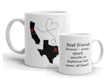 Best Friends Mug Gift, Friendship Personalized Distance Mug, Gift For Long Distance Friends, Personalize, Best Friends Gift, Friendship map