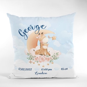 Regalo de bebé nuevo personalizado, cojín de bebé personalizado con la imagen, cojín de guardería, anuncio de nacimiento, regalo de baby shower, almohada de jirafa para bebé