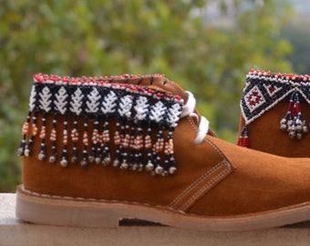 LEATHER SHOES with antique afghan choker