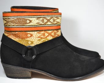 LEATHER ETHNIC BOOTS, Size 40, Black Boots, Ethnic Boots, Spanish Boots