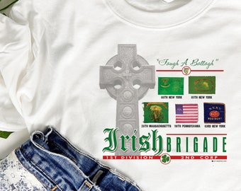 Banderas de Batalla de la Brigada Irlandesa 1ª División Segunda División Camiseta del Segundo Cuerpo 150ª Guerra Civil Sesquicentenario 100% Algodón Camiseta de regalo