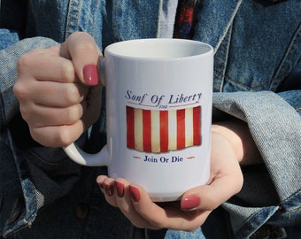 Sons Of Liberty American Revolution Mug, Don't Tread On Me, White Ceramic Mug, 11 Oz Mug, 15 Oz Mug