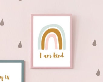 I am kind, Affirmation Poster, Wall Art, PDF Print, Instant Download, Printable Art, Kids Room Decor, Gift, Quote, jpg