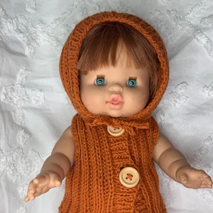 Miniland 38cm, Minikane Hand knitted Cotton Sleeveless Hooded Jacket