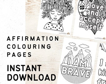 Colouring Book Affirmations for Kids, Inspiration Colouring Pages, Encouragement Colouring, 5 Pages, Instant Download, Print from Home