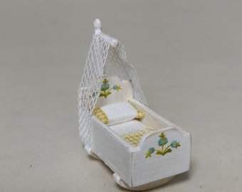 Miniature wodden toy mini cradle scale 1:12. Making handmade and painted by hand.