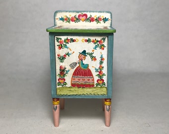 Hand painted miniature beside table . 1:12 scale reproduction of a chest of drawers by the American artist Peter Hunt.