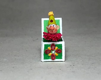 Miniature toy Jack in the box.  1:12 scale.  15 mm high and 12 mm wide.