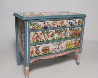 Hand painted miniature chest of drawers 1:12 scale reproduction of a chest of drawers by the American artist Peter Hunt.