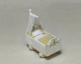Miniature wodden toy mini cradle scale 1:12. Making handmade and painted by hand.