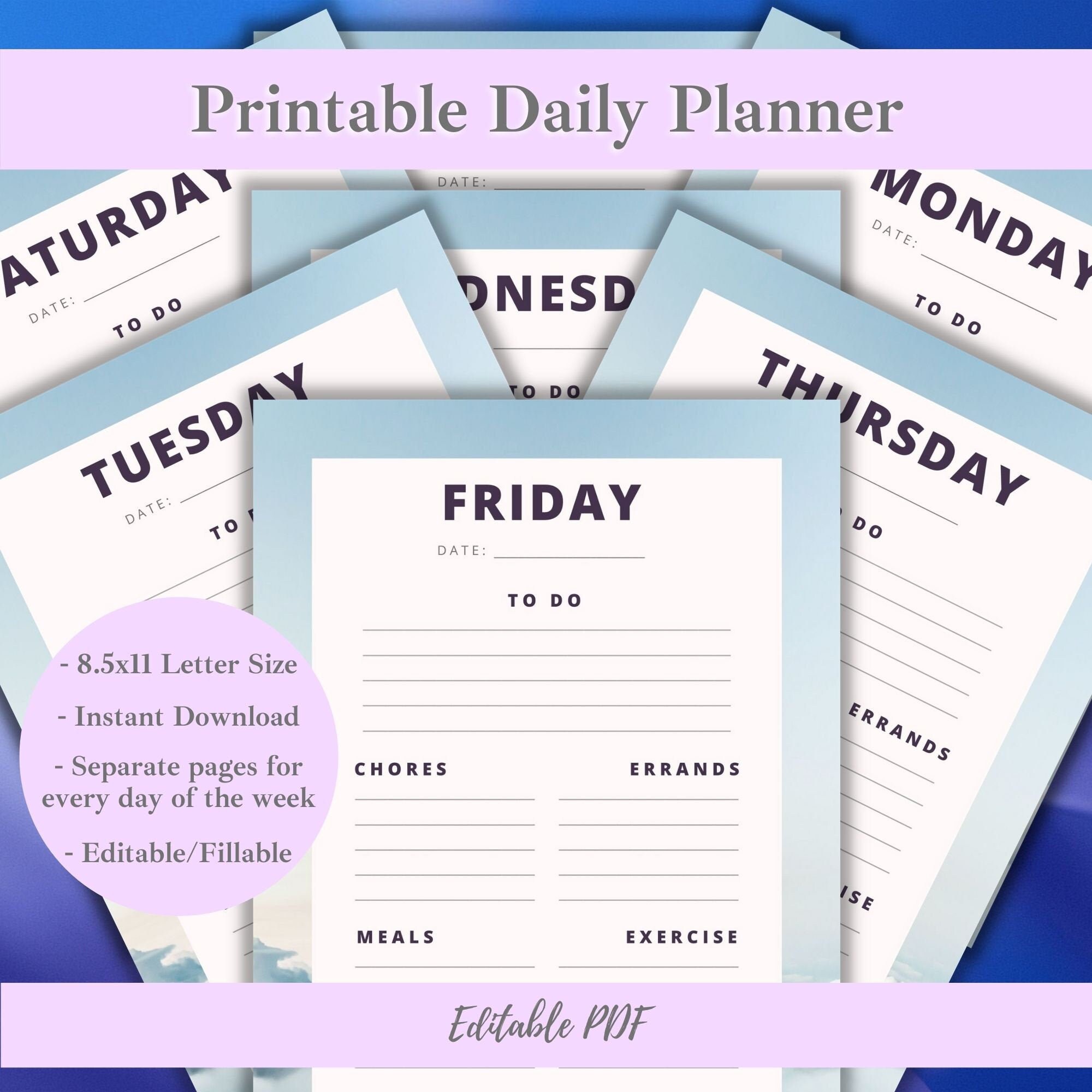 editable printable daily planner pages weekly planner etsy