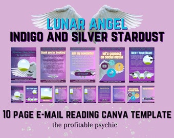 LUNAR ANGEL Indigo and Stardust Themed Tarot and Oracle Card Reading Etsy Template for Canva for Professional Psychic Tarot Card Readers